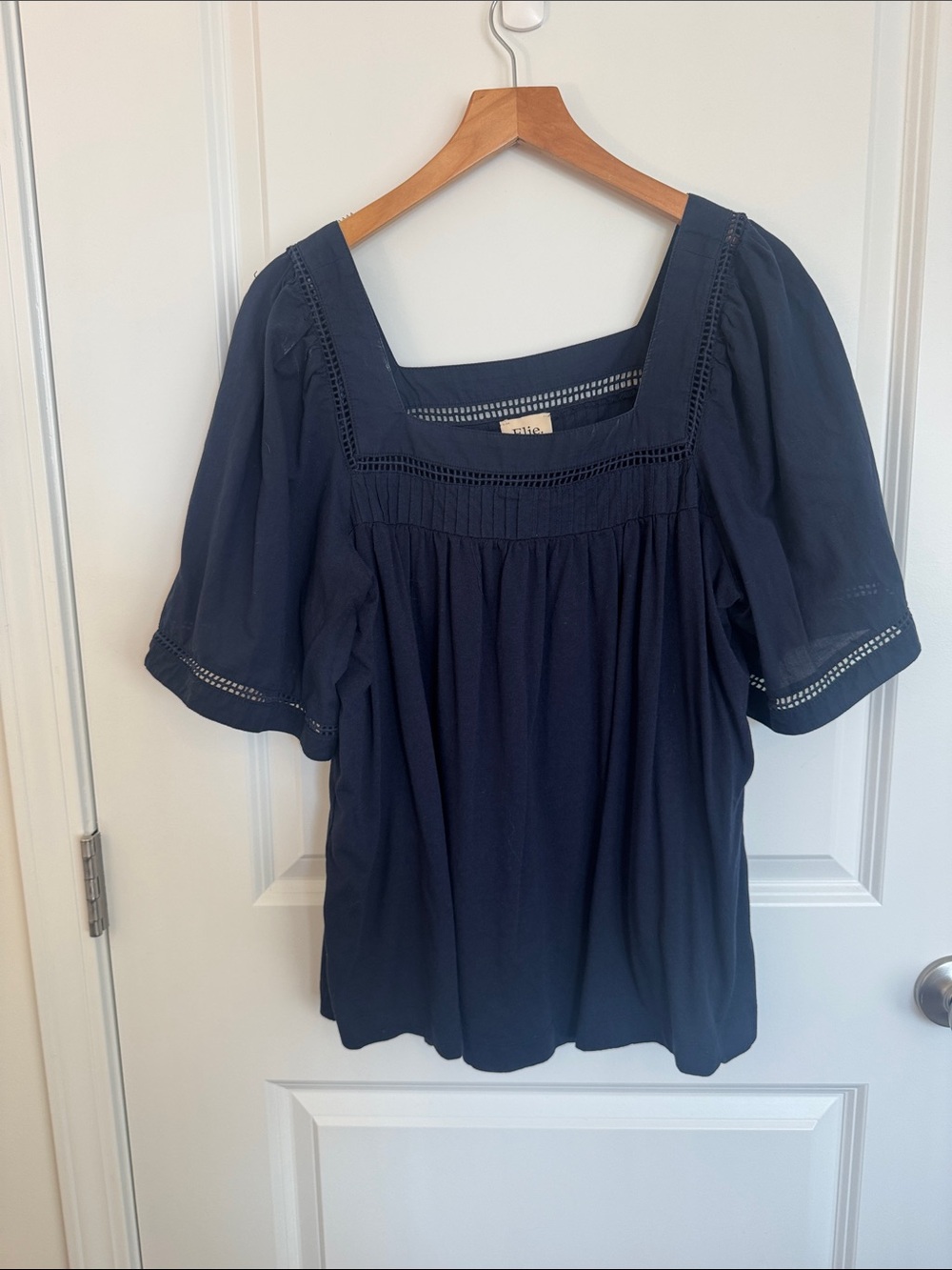 Elie Tahari Navy Square-Neck Peasant Blouse